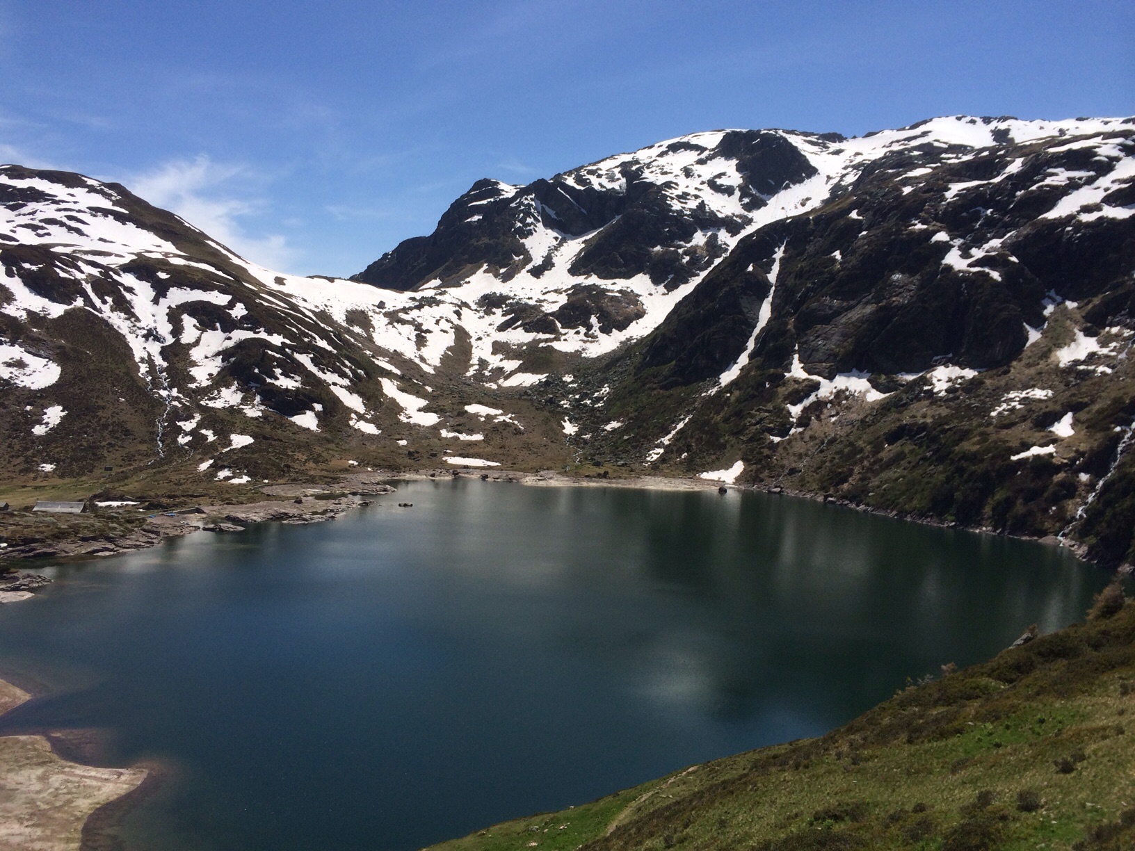 Aufr Nordseite Schnee, im Süden Frühlingsblumen